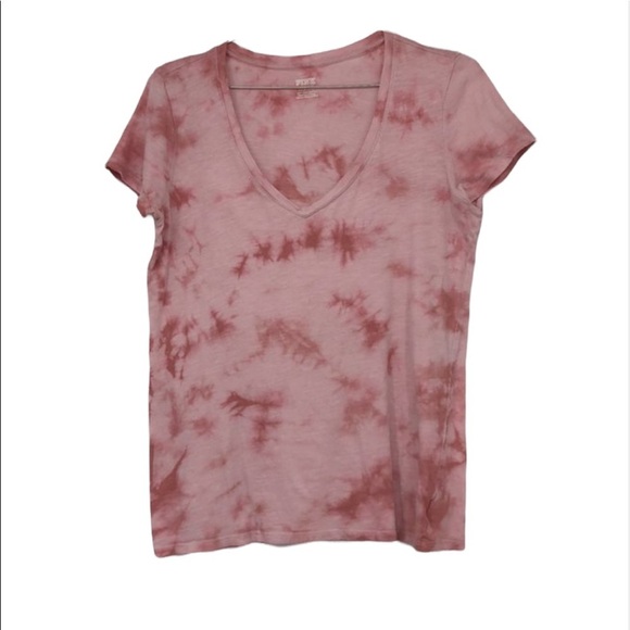 Victoria’s Secret Pink red and pink  tie dye vneck t-shirt - Picture 1 of 12